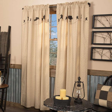 Kettle Grove Panel Curtain with Attached Applique Crow and Star Valance Set of 2 84x40 - The Fox Decor
